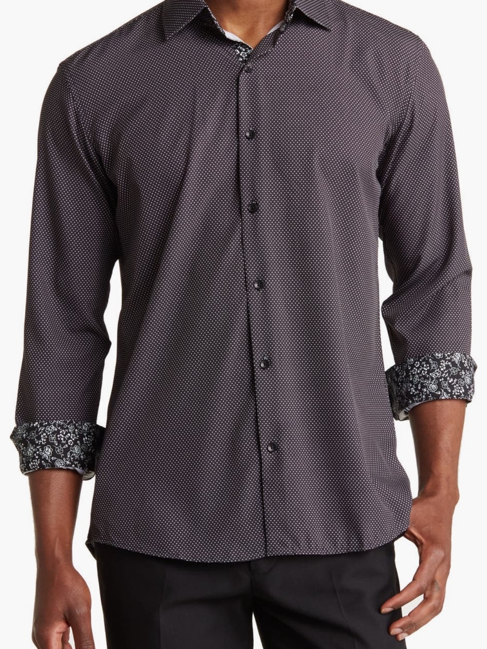 Men's Micro-Dot Long-Sleeve Dress Shirt - Black